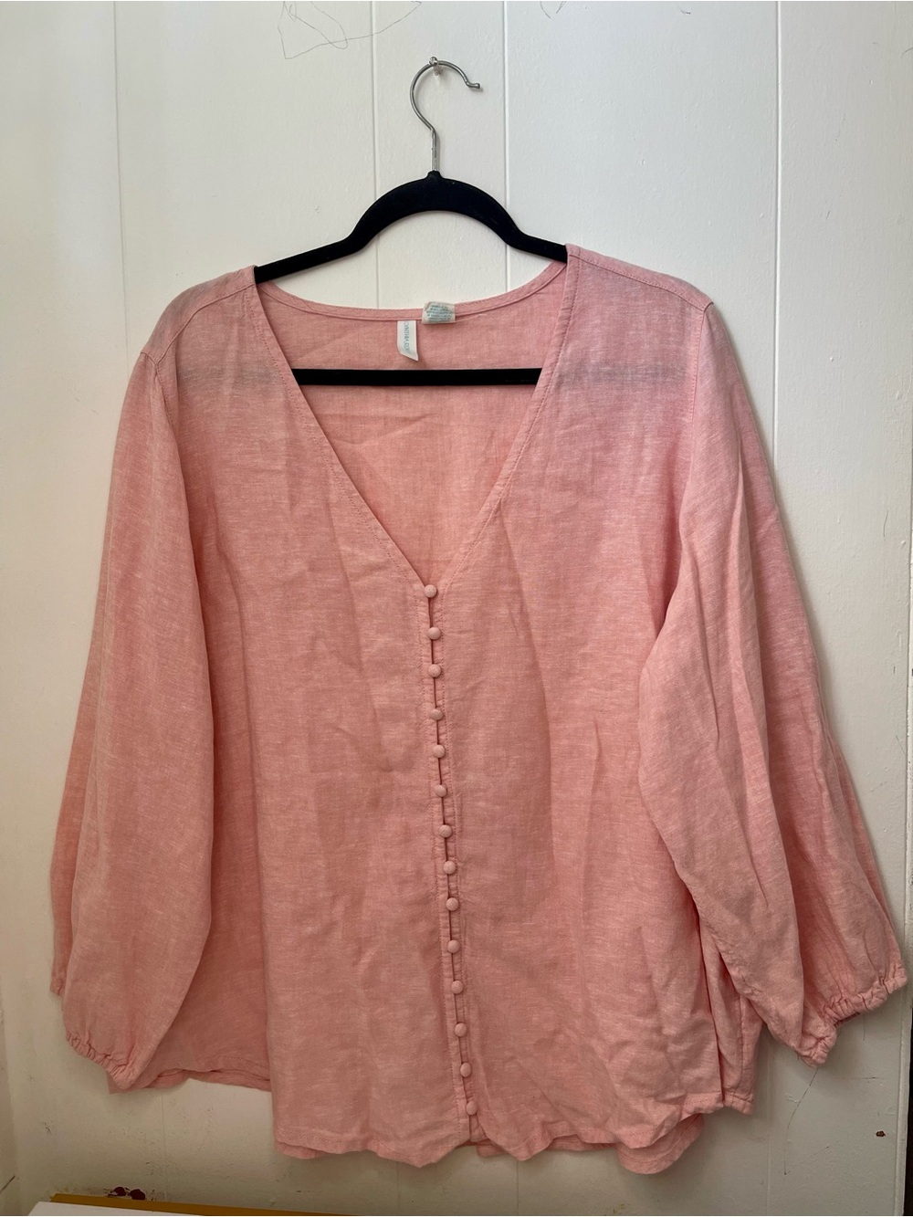 Cynthia Rowley light pink linen blend button-front blouse V-neckline 2X NWOT
